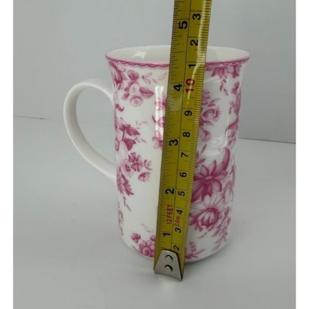Vintage Whittard of Chelsea Pair of Pink Floral Fine Bone China Mugs - Picture 8 of 9
